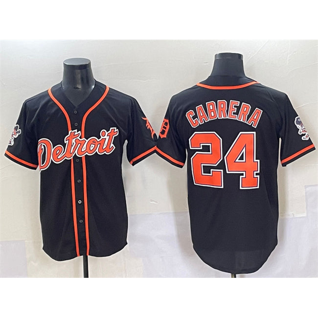 Detroit Tigers #24 Miguel Cabrera Black Jereymy With Patch Cool Base Stitched Jersey