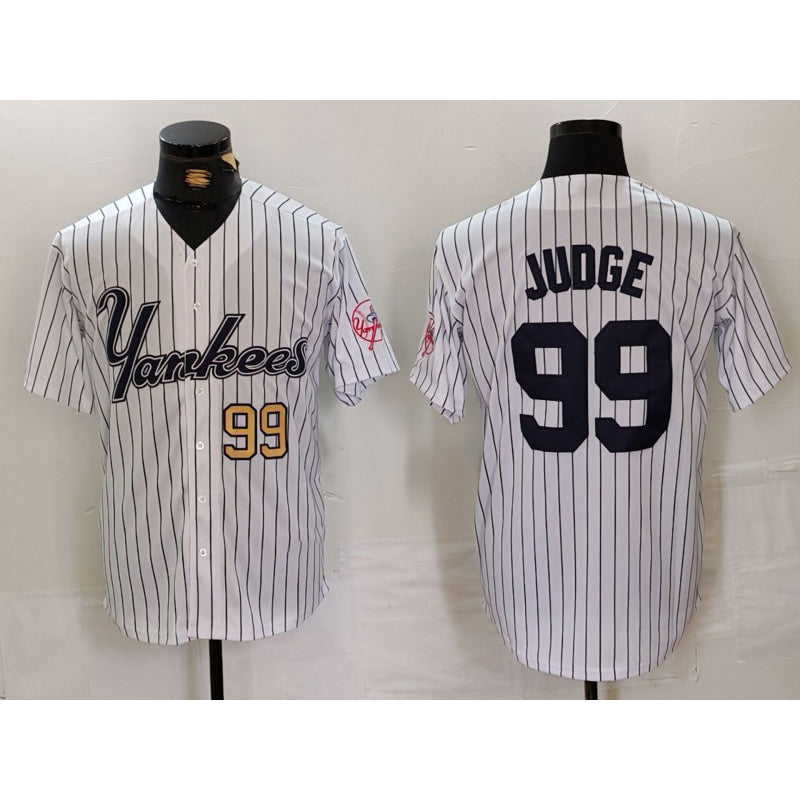 New York Yankees #99 Aaron Judge White Jereymy Pinstripe Fashion Cool Base Jerseys 2