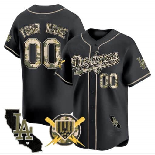 Custom Los Angeles Dodgers Armed Forces Day Vapor Premier Limited Jersey ¨C Black Jereymy
