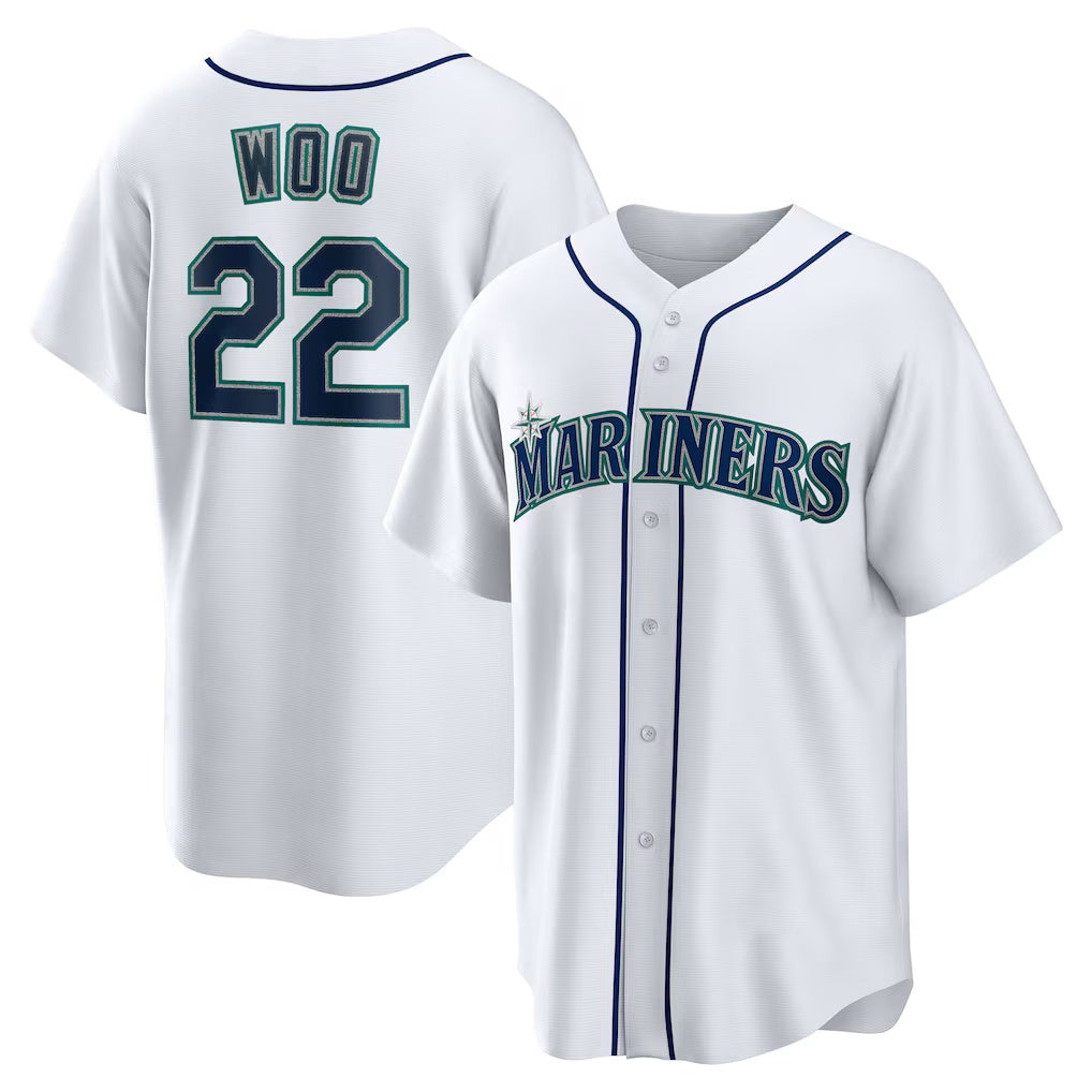 Seattle Mariners #22 Bryan Woo White Jereymy Home Replica Jersey