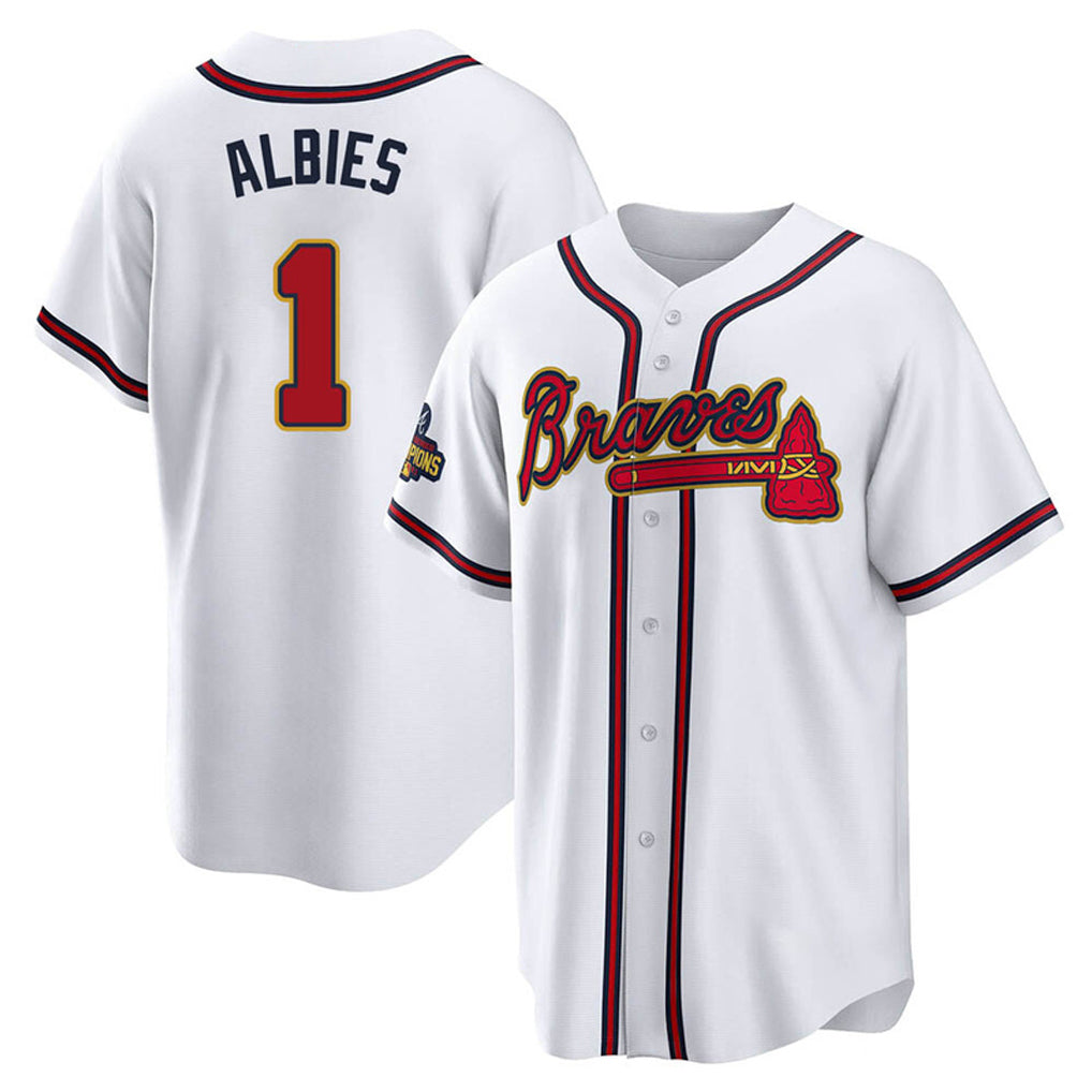 Atlanta Braves #1 Ozzie Albies Player White Gold Jereymy Home Game Stitched Jerseys