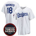 Los Angeles Dodgers #18 Yoshinobu Yamamoto White Jereymy 2025 World Tour Tokyo Series Home Stitched Jersey