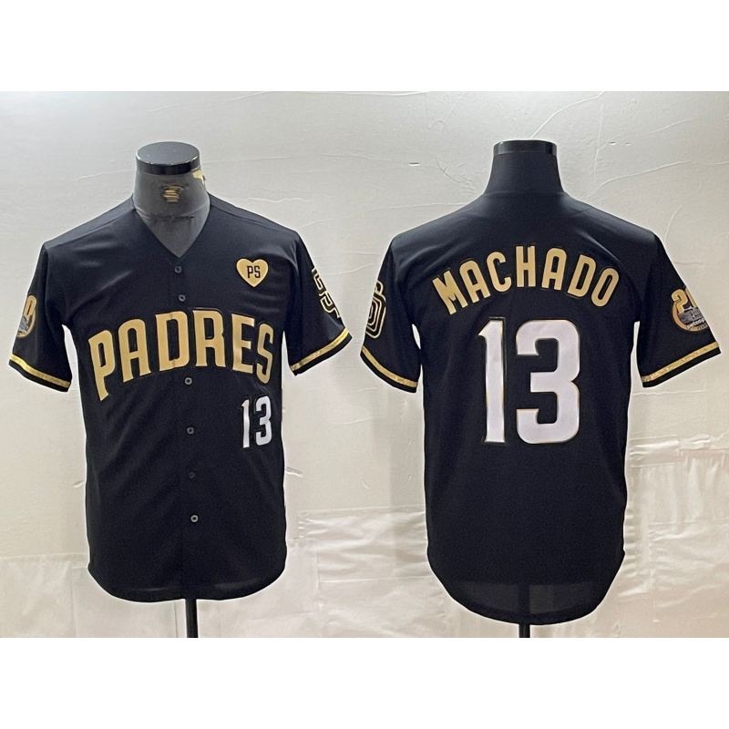 San Diego Padres #13 Manny Machado Black Gold Jereymy With Patch Cool Base Stitched Jersey