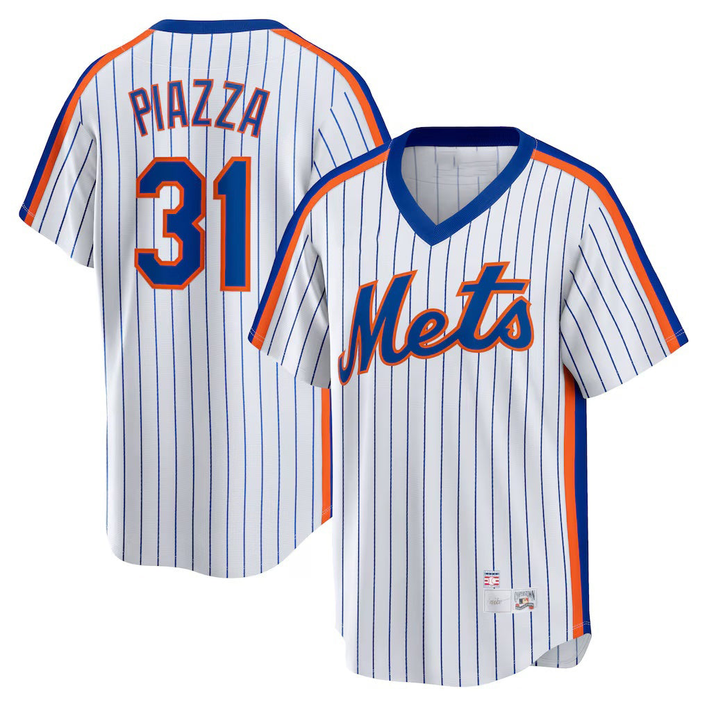 New York Mets #31 Mike Piazza White Jereymy Home Cooperstown Collection Player Jersey