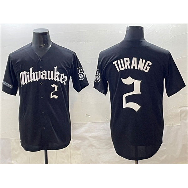 Milwaukee Brewers #2 Brice Turang Black Jereymy 'Gothic 414 Shadows Edition' Vapor Premier Limited Stitched Jersey