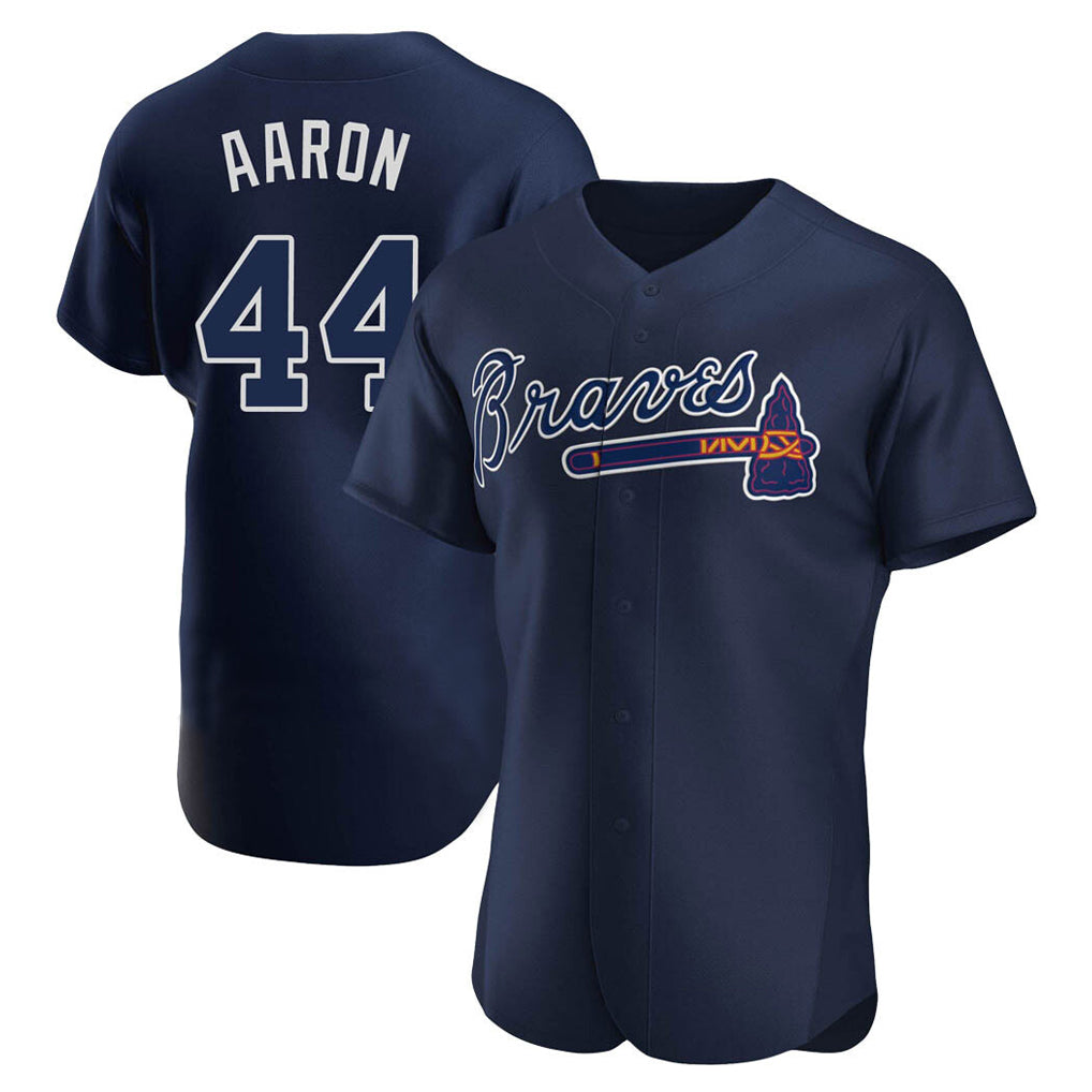Atlanta Braves #44 Hank Aaron Player Navy Jereymy Alternate Limited Elite Home Game Stitched Jerseys