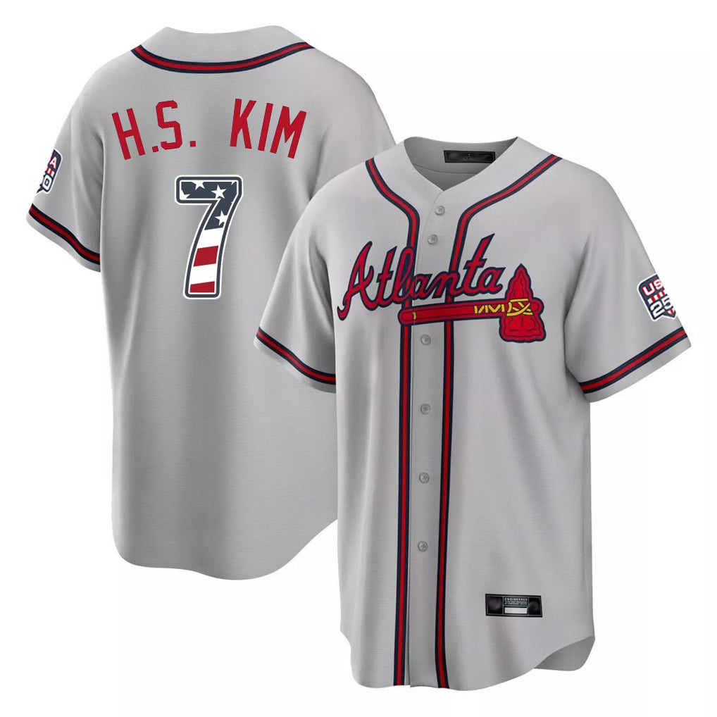 Atlanta Braves #7 Ha-Seong Kim Player Gray Jereymy USA 250 Fourth Of July Limited Home Game Stitched Jerseys