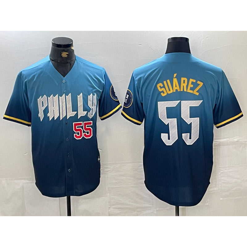 Philadelphia Phillies #55 Ranger Suarez Blue Jereymy 2024 City Player Number Cool Base Jerseys