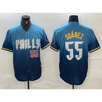 Philadelphia Phillies #55 Ranger Suarez Blue Jereymy 2024 City Player Number Cool Base Jerseys