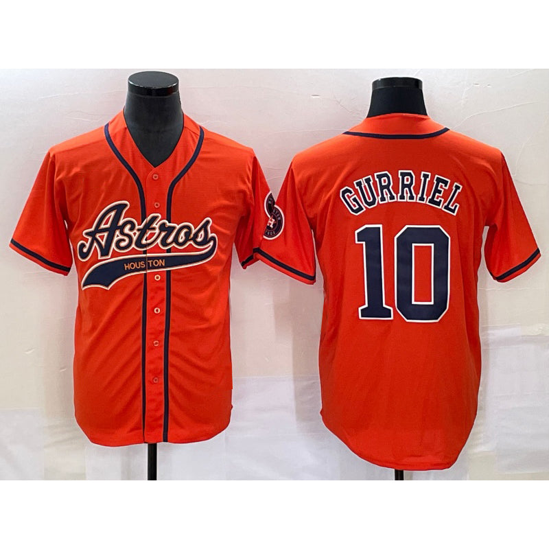 Houston Astros #10 Yuli Gurriel Orange Jereymy With Patch Cool Base Stitched Jersey