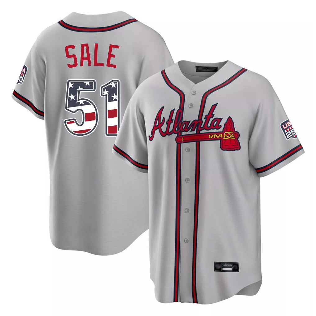 Atlanta Braves #51 Chris Sale Player Gray Jereymy USA 250 Fourth Of July Limited Home Game Stitched Jerseys