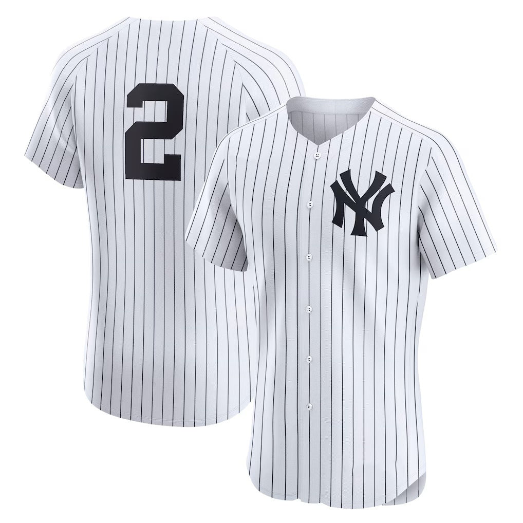 New York Yankees #2 Derek Jeter White Jereymy Home Elite Player Jersey