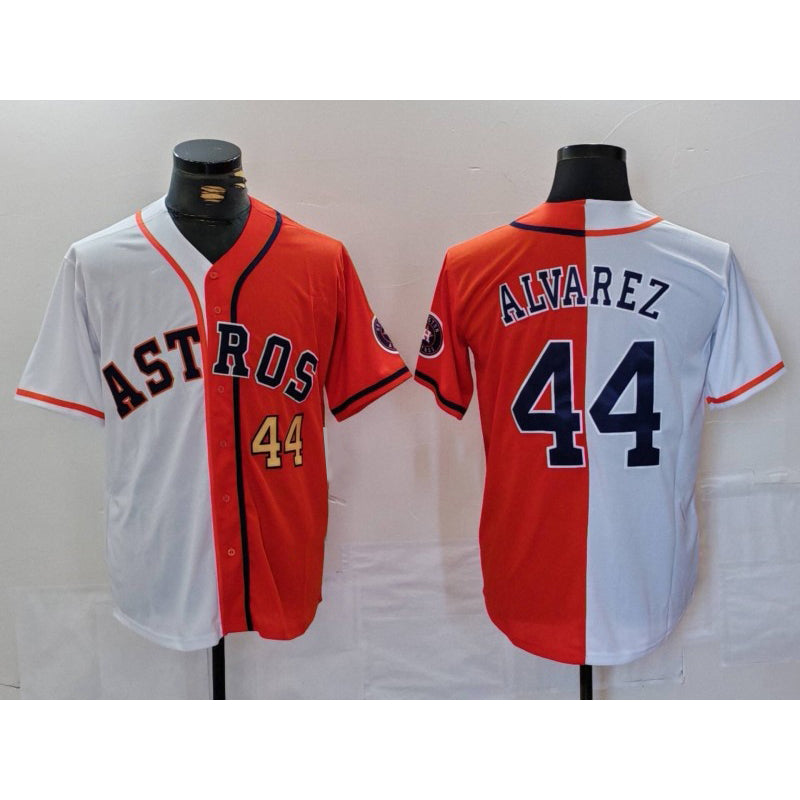 Houston Astros #44 Yordan Alvarez Number White Orange Jereymy Split Stitched Jersey