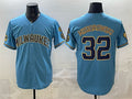 Milwaukee Brewers #32 Jacob Misiorowski Blue Jereymy With Home & Bob Uecker Patch Stitched Jersey