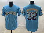 Milwaukee Brewers #32 Jacob Misiorowski Blue Jereymy With Home & Bob Uecker Patch Stitched Jersey