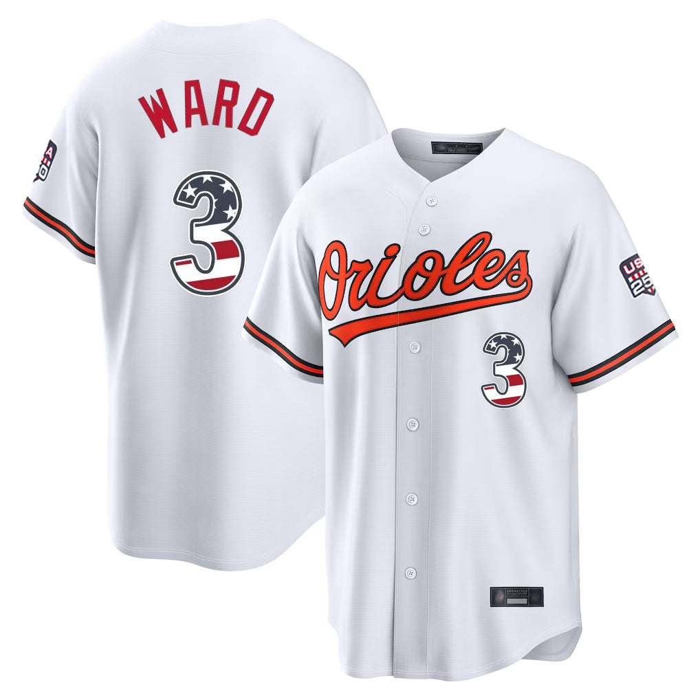 Baltimore Orioles #3 Taylor Ward Player White Jereymy USA 250 Fourth of July Home Game Stitched Jerseys