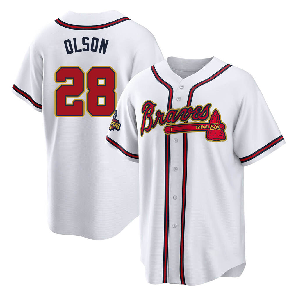 Atlanta Braves #28 Matt Olson Player White Gold Jereymy Home Game Stitched Jerseys