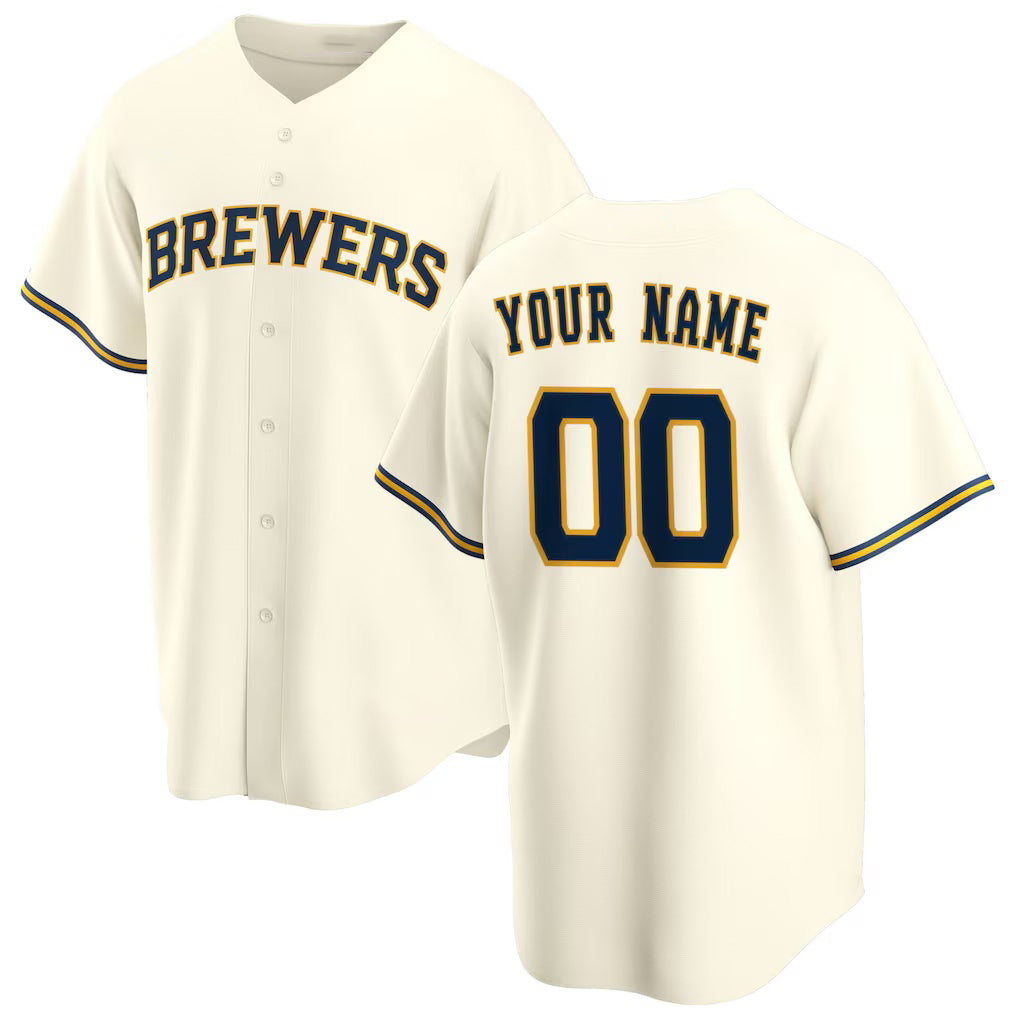 Custom Milwaukee Brewers Cream Jereymy Home Replica Jersey