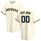 Custom Milwaukee Brewers Cream Jereymy Home Replica Jersey