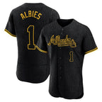 Atlanta Braves #1 Ozzie Albies Player Black Jereymy Snake Skin City Limited Elite Home Game Stitched Jerseys