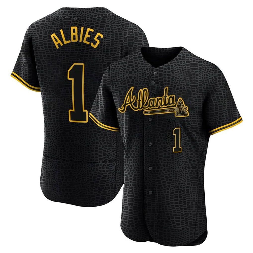 Atlanta Braves #1 Ozzie Albies Player Black Jereymy Snake Skin City Limited Elite Home Game Stitched Jerseys