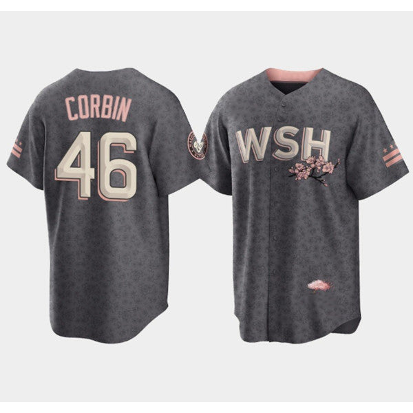 Washington Nationals #46 Patrick Corbin 2022 Grey Jereymy City Connect Cherry Blossom Cool Base Stitched Jersey