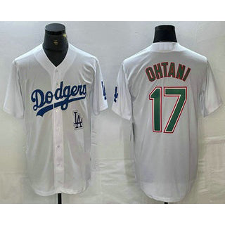 Los Angeles Dodgers #17 Shohei Ohtani White Green Jereymy Stitched Cool Base Jersey 2