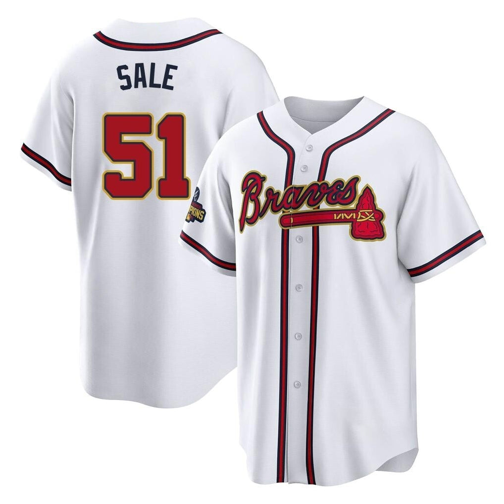 Atlanta Braves #51 Chris Sale Player White Gold Jereymy Home Game Stitched Jerseys