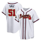 Atlanta Braves #51 Chris Sale Player White Gold Jereymy Home Game Stitched Jerseys