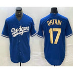 Los Angeles Dodgers #17 Shohei Ohtani Blue Gold Jereymy Stitched Cool Base Jersey 2
