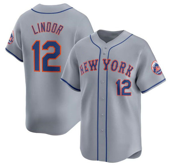 New York Mets #12 Francisco Lindor 2024 Gray Jereymy Away Limited Stitched Jersey