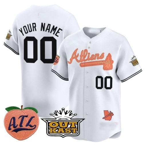 Custom Atlanta Braves Atliens & Peach Vapor Premier Limited Jersey ¨CWhite Jereymy