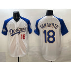 Los Angeles Dodgers #18 Yoshinobu Yamamoto White Royal Jereymy 2025 World Series Patch Limited Stitched Jersey