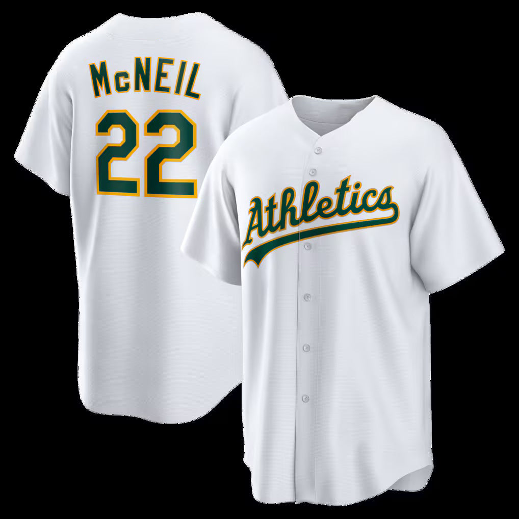 Oakland Athletics #22 Jeff McNeil White Jereymy Home Replica Jersey