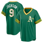 Oakland Athletics #9 Reggie Jackson Kelly Green Jereymy Road Cooperstown Collection Player Jersey