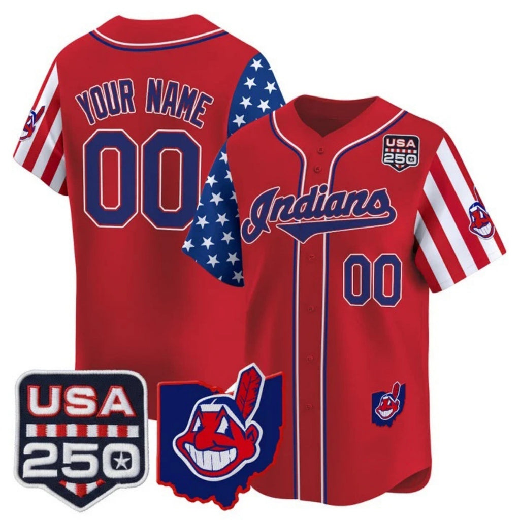 Custom Cleveland Indians Red Jereymy America 250 Edition Vapor Premier Limited Jersey - All Stitched