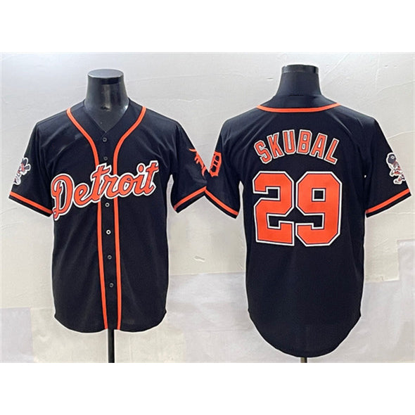 Detroit Tigers #29 Tarik Skubal Black Jereymy With Patch Cool Base Stitched Jersey