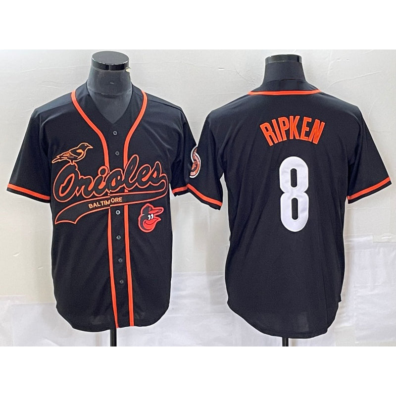 Baltimore Orioles #8 Cal Ripken Jr Black Jereymy With Patch Cool Base Stitched Jersey