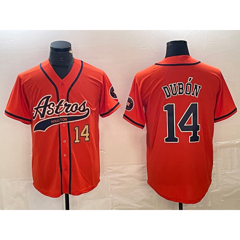 Houston Astros #14 Mauricio Dubon Number Orange Jereymy With Patch Cool Base Stitched Jersey