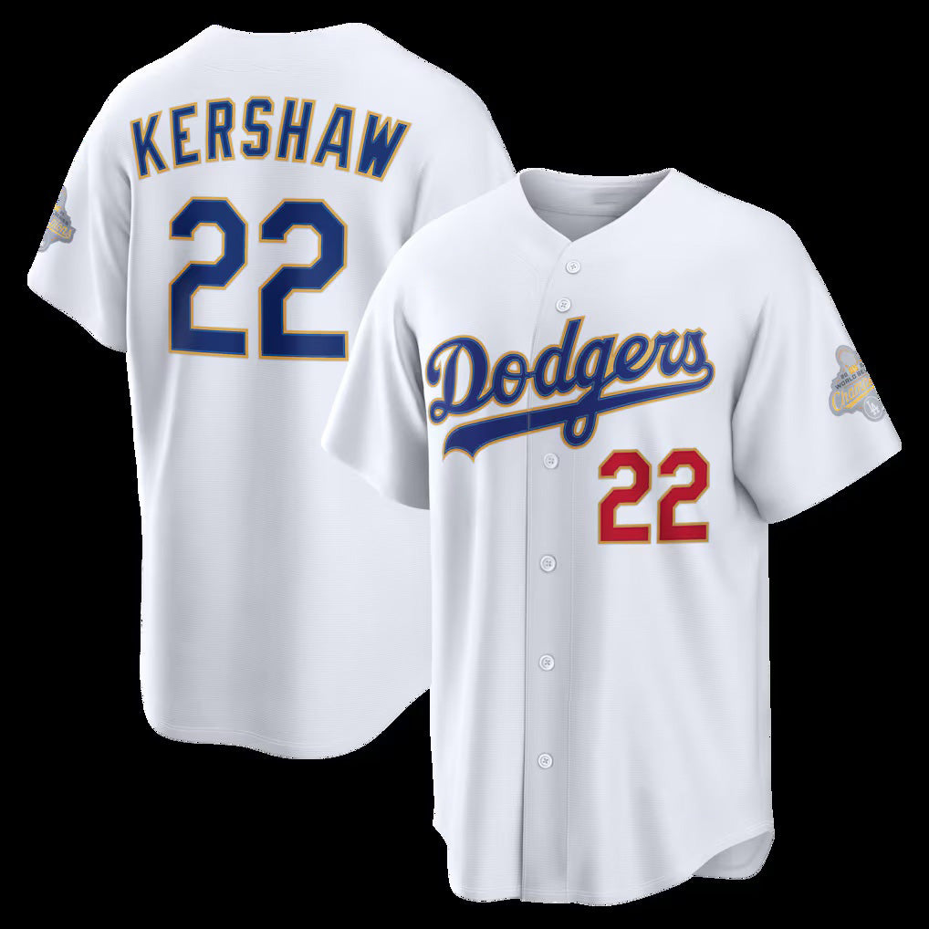 Los Angeles Dodgers #22 Clayton Kershaw White Jereymy 2026 Gold Collection Stadium Jersey