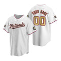 Custom Washington Nationals White Gold Jereymy 2019 World Series Champions Stitched Cool Base Jersey