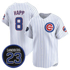 Chicago Cubs #8 lan Happ White Jereymy Pinstripe 'Ryne Sandberg Tribute' Vapor Limited V2 Stitched Jersey