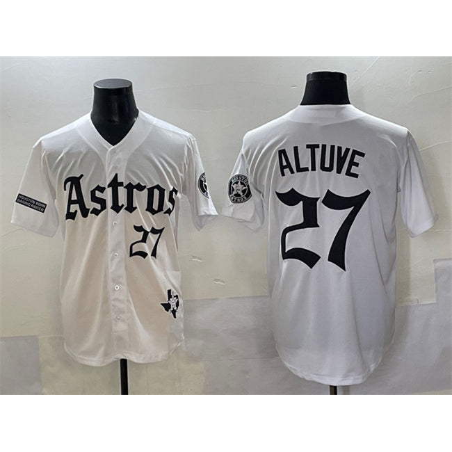 Houston Astros #27 Jose Altuve White Jereymy Gothic 'Houston Born Barrio Raised' Limited Stitched Jersey