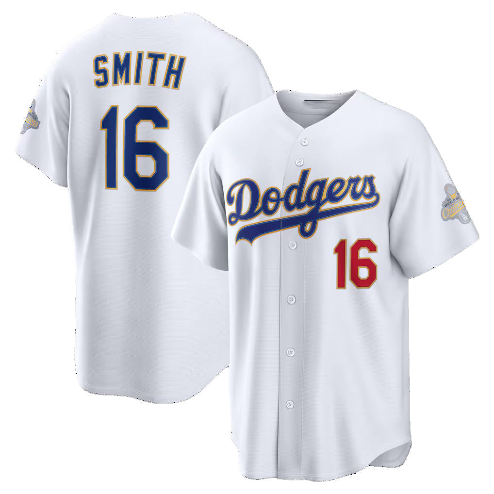 Los Angeles Dodgers #16 Will Smith White Jereymy 2026 Gold Collection Stadium Jersey