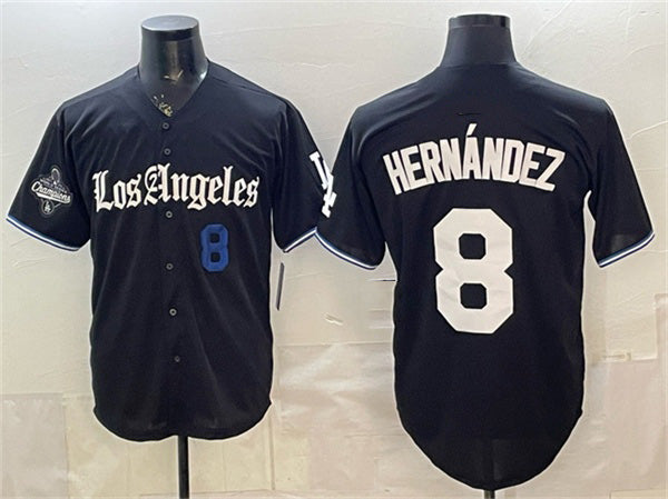 Los Angeles Dodgers #8 Enrique Hern¨¢ndez Black Jereymy 2025 World Series Champions Patch 'Gothic Edition' Vapor Premier Limited Stitched Jersey