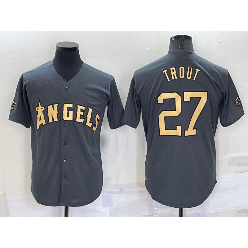 Los Angeles Angels #27 Mike Trout Grey Jereymy 2022 All Star Stitched Cool Base Jersey