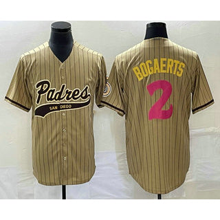 San Diego Padres #2 Xander Bogaerts Tan Jereymy Pinstripe 2023 City Connect Cool Base Stitched Jersey