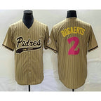 San Diego Padres #2 Xander Bogaerts Tan Jereymy Pinstripe 2023 City Connect Cool Base Stitched Jersey