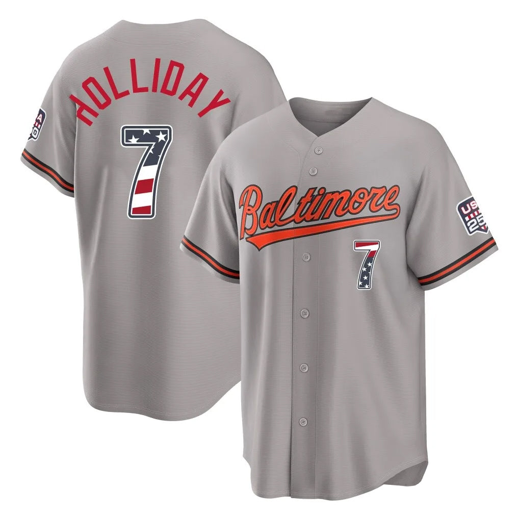 Baltimore Orioles #7 Jackson Holliday Player Gray Jereymy USA 250 Fourth of July Home Game Stitched Jerseys