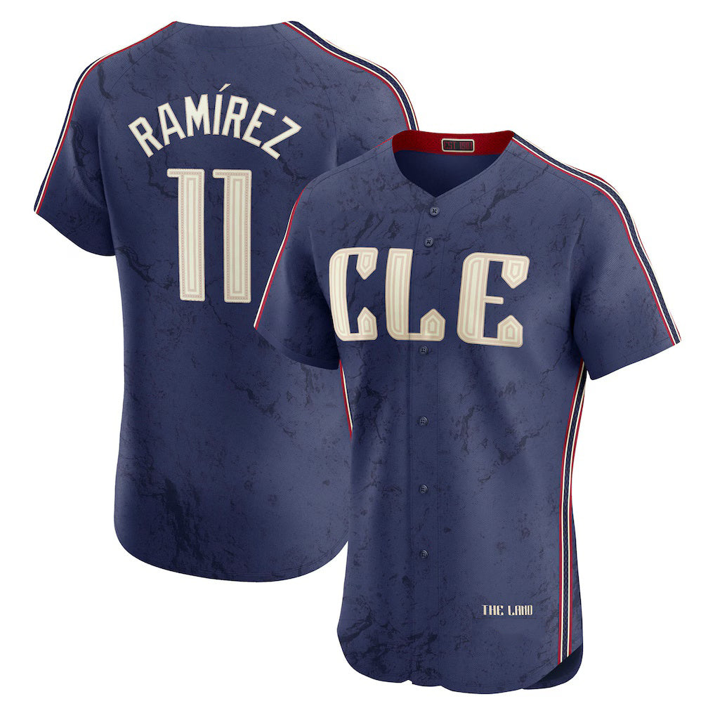 Cleveland Guardians #11 Jos¨¦ Ram¨ªrez Navy Jereymy City Connect Elite Jersey